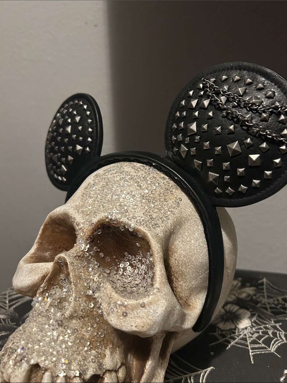 Disney Black Studded Mouse Ear Headband with Chain Detail